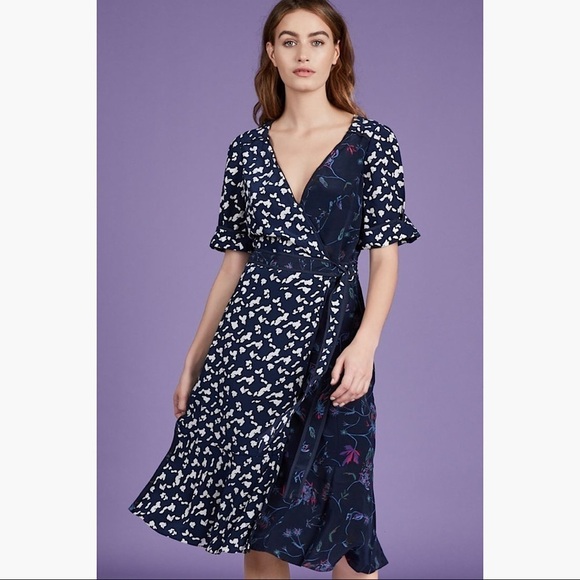Tanya Taylor Luisa Wrap Dress Blue Size 8 - Picture 1 of 10